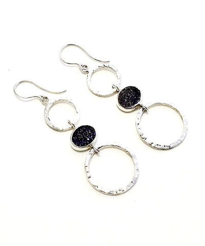 Purple Geode Triple Drop Hoop Earrings