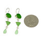 Shades of Green Multi Shape Sea Glass Triple Drop Earrings