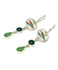 Green & Red Vintage Pottery with Green Agate and Sea Glass Triple Drop Earrings
