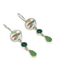 Green & Red Vintage Pottery with Green Agate and Sea Glass Triple Drop Earrings