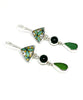 Bold Green Vintage Pottery & Green Sea Glass with Green Agate Triple Drop Earrings