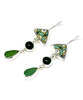 Bold Green Vintage Pottery & Green Sea Glass with Green Agate Triple Drop Earrings