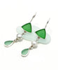 Green and Aqua Sea Glass with White Pearl Triple Drop Earrings