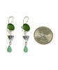Dark Olive & Turquoise Sea Glass with Bold Floral Vintage Pottery Triple Drop Earrings