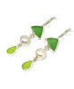 Green & Light Green Sea Glass with Pearl Triple Drop Earrings