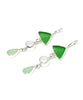 Green and Light Green Sea Glass with White Pearl Triple Drop Earrings