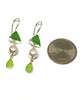 Green & Light Green Sea Glass with Pearl Triple Drop Earrings