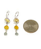 Yellow & Grey Flower Vintage Pottery Pieces with Amber Sea Glass Triple Drop Earrings