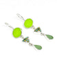 Lime Stained Glass, Bold Vintage Pottery & Green Sea Glass Triple Drop Earrings