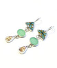 Green & Yellow Vintage Pottery with Mint Stained Glass Triple Drop Earrings