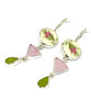 Pink Rose Vintage Pottery with Pink Stained Glass & Olive Sea Glass Triple Drop Earrings