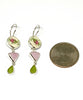 Pink Rose Vintage Pottery with Pink Stained Glass & Olive Sea Glass Triple Drop Earrings