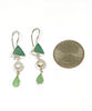 Turquoise Green & Light Green Sea Glass with Pearl Triple Drop Earrings