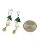 Dark Turquoise & Sage Green Sea Glass with Pearl Triple Drop Earrings