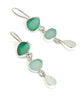 Shades of Aqua and Clear Natural Shape Sea Glass Triple Drop Earrings
