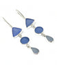Shades of Blues Multi Shape Sea Glass Triple Drop Earrings