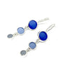 Shades of Blue & Grey Round Shape Sea Glass Triple Drop Earrings