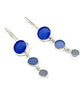 Shades of Blue & Grey Round Shape Sea Glass Triple Drop Earrings