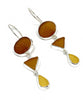 Brown, Amber & Yellow Multi Shape Sea Glass Triple Drop Earrings