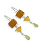 Rich Brown, Amber & Sage Green Multi Shape Sea Glass Triple Drop Earrings