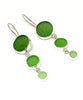Forest, Emerald and Mint Green Round Shape Sea Glass Triple Drop Earrings