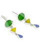 Green, Yellow & Blue Multi Shaped Stained Glass Triple Drop Earrings