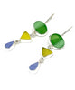 Green, Yellow & Blue Multi Shaped Stained Glass Triple Drop Earrings