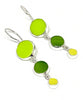 Lime, Green & Yellow Round Shaped Stained Glass Triple Drop Earrings