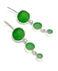 Shades of Green Round Shape Sea Glass Triple Drop Earrings