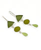 Shades of Olive and Mint Green Multi Shape Sea Glass Triple Drop Earrings