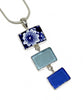 Blue & White Floral Vintage Pottery with Blue &Aqua Sea Glass Triple Pendant