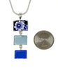 Blue & White Floral Vintage Pottery with Blue &Aqua Sea Glass Triple Pendant