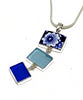 Blue & White Floral Vintage Pottery with Blue &Aqua Sea Glass Triple Pendant