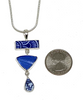 Blue & White Geometric Vintage Pottery with Textured Blue Sea Glass Triple Pendant
