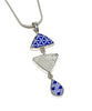 Blue & White Geometric Vintage Pottery with Textured Clear Sea Glass Triple Pendant