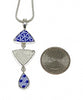 Blue & White Geometric Vintage Pottery with Textured Clear Sea Glass Triple Pendant