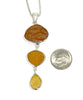 Textured Amber & Yellow Sea Glass Triple Drop Pendant on Sterling Chain