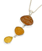 Textured Amber & Yellow Sea Glass Triple Drop Pendant on Sterling Chain