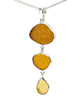 Textured Amber & Yellow Sea Glass Triple Drop Pendant on Sterling Chain