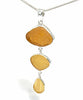 Shades Textured Amber Sea Glass Triple Drop Pendant on Sterling Chain