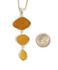 Shades Textured Amber Sea Glass Triple Drop Pendant on Sterling Chain