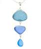 Textured Aqua & Periwinkle Blue Triple Drop Sea Glass Pendant on Sterling Chain