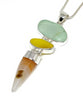Textured Aqua & Yellow Sea Glass with Agate Claw Stacked Triple Pendant