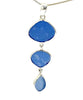 Shades of Blue Textured Sea Glass Triple Drop Pendant on Sterling Chain