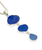 Shades of Blue Textured Sea Glass Triple Drop Pendant on Sterling Chain