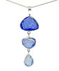Textured Blue & Light Blue Triple Drop Sea Glass Pendant on Sterling Chain