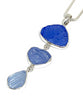 Textured Blue & Light Blue Triple Drop Sea Glass Pendant on Sterling Chain