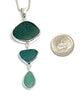 Shades of Dark Green Sea Glass Triple Drop Pendant on Sterling Chain