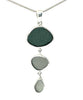 Shades of Grey Sea Glass Triple Drop Pendant on Sterling Chain