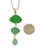 Textured Green Sea Glass Triple Drop Pendant on Sterling Chain